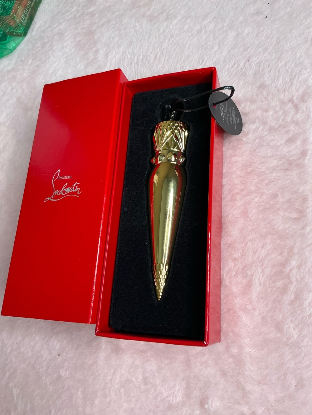 Christian Louboutin Gold Lipstick Case Beauty Collectible w Box Glam